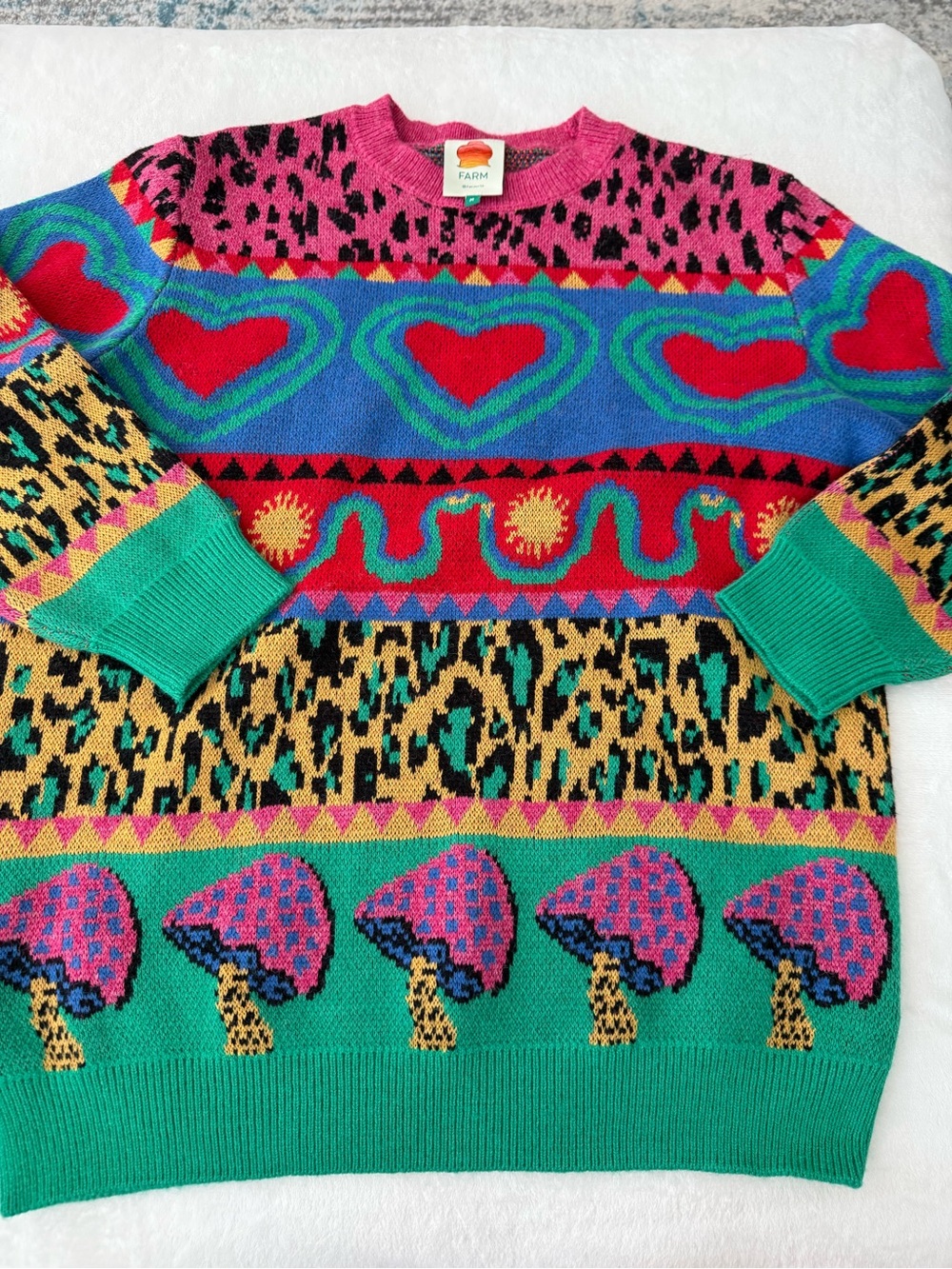 FARMRIO Ainika Women's Graphic Elements Sweater Crew Neck Long Sz M D76